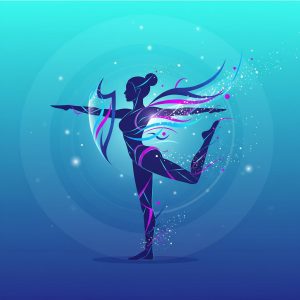 Silhouette of a dancer in a dynamic pose, showcasing vibrant colors and sparkles, symbolizing confidence and transformation in non-invasive body sculpting.